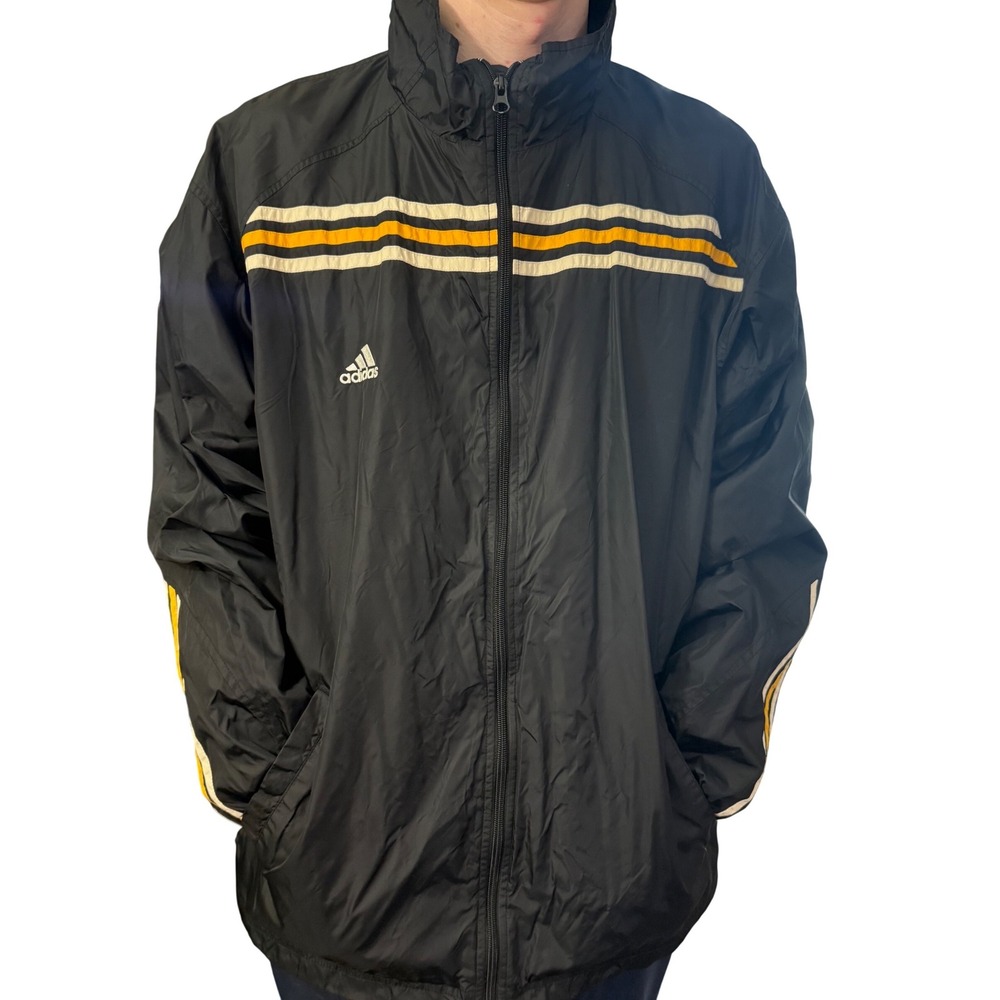 Y2K Adidas Black and Yellow Striped Windbreaker‎